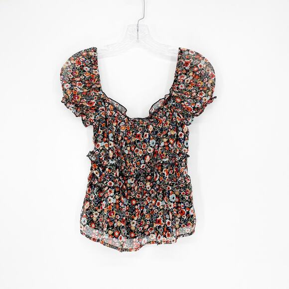 Mi Ami Floral Ruffle Peasant Top Size Medium - Picture 1 of 7